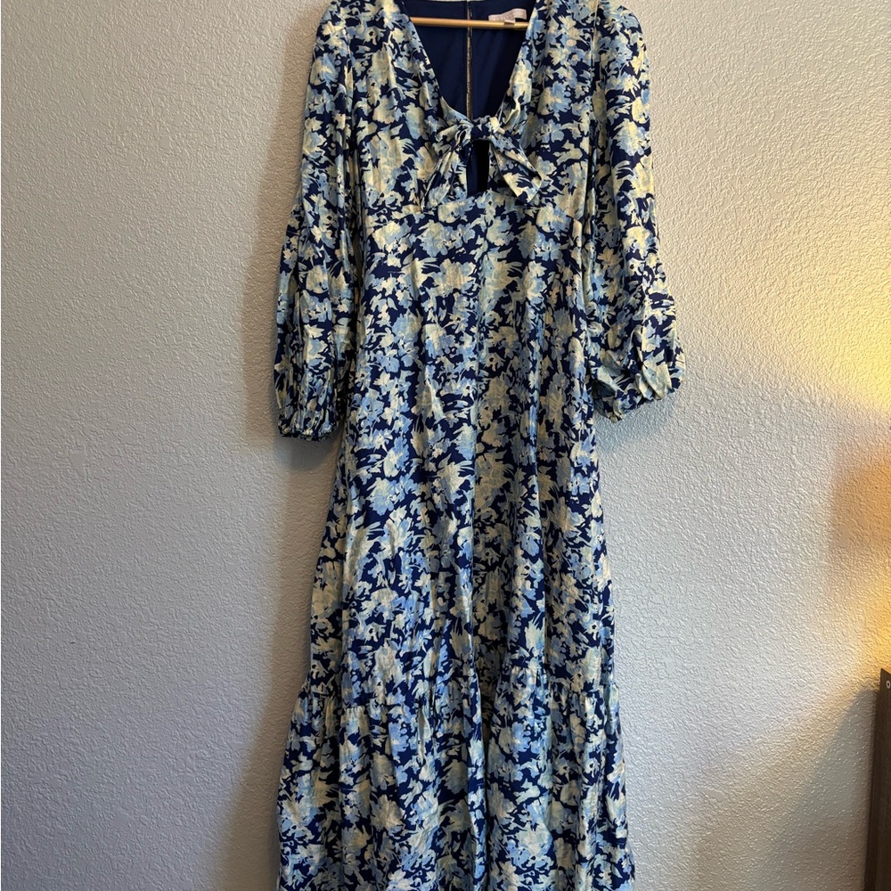 Nordstrom Blue and Cream Floral Long Sleeve Dress